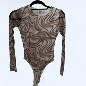 Long Sleeve Brown & White Swirl Bodysuit